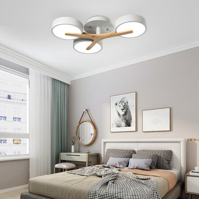 Contemporary Scandinavian Round Dome Acrylic Solid Wood LED Semi-Flush Mount Ceiling Light For Living Room