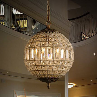 Traditional French Round Ball Crystal Copper 1/3/5 - Light Chandeliers For Dining Room