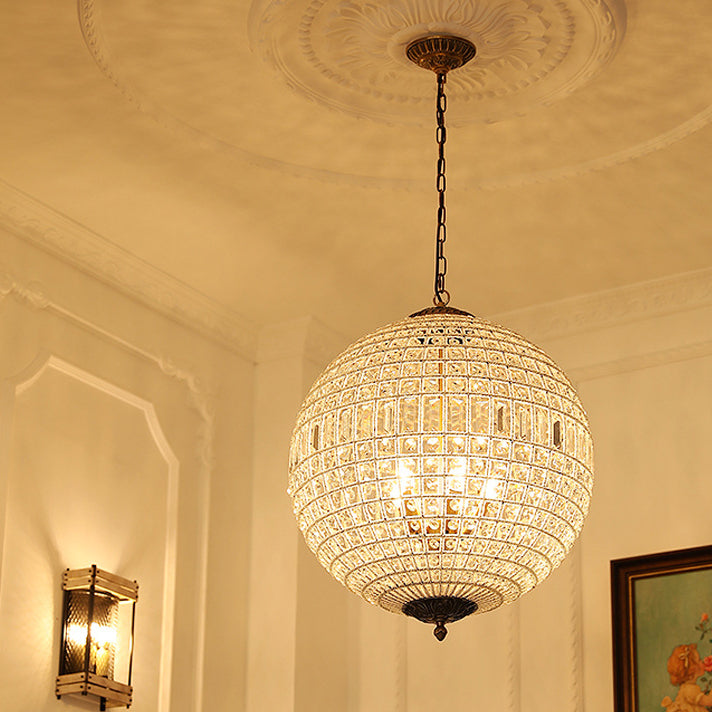 Traditional French Round Ball Crystal Copper 1/3/5 - Light Chandeliers For Dining Room