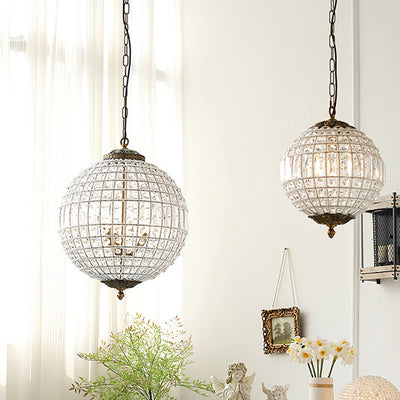 Traditional French Round Ball Crystal Copper 1/3/5 - Light Chandeliers For Dining Room