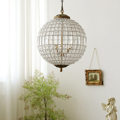 Traditional French Round Ball Crystal Copper 1/3/5 - Light Chandeliers For Dining Room