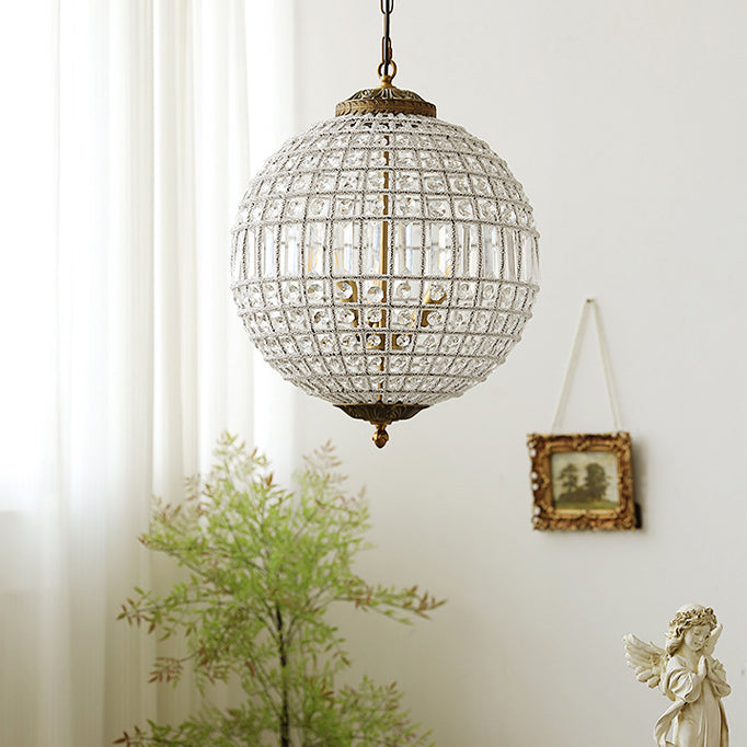 Traditional French Round Ball Crystal Copper 1/3/5 - Light Chandeliers For Dining Room