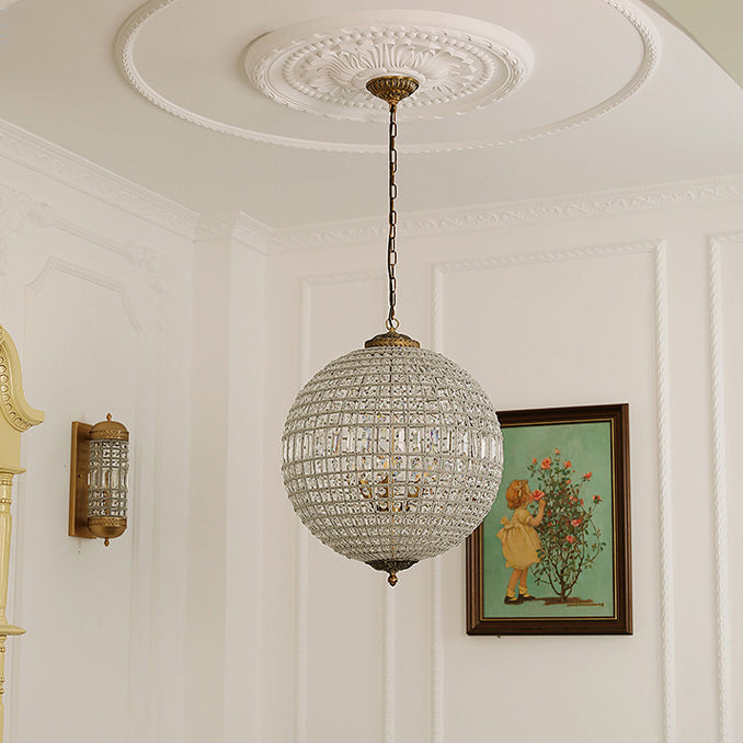 Traditional French Round Ball Crystal Copper 1/3/5 - Light Chandeliers For Dining Room