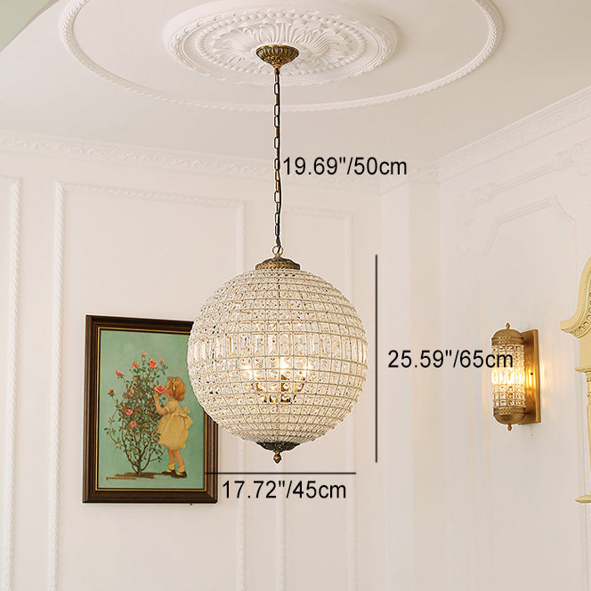 Traditional French Round Ball Crystal Copper 1/3/5 - Light Chandeliers For Dining Room