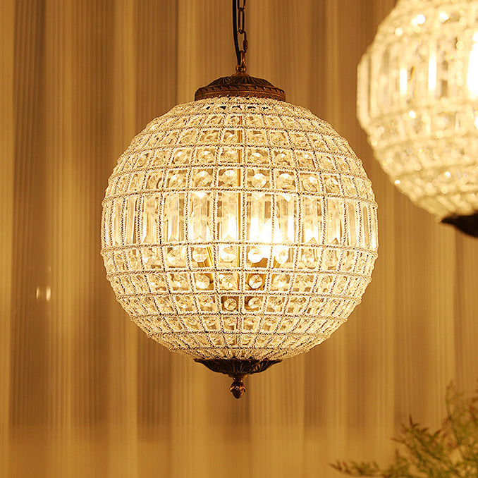 Traditional French Round Ball Crystal Copper 1/3/5 - Light Chandeliers For Dining Room