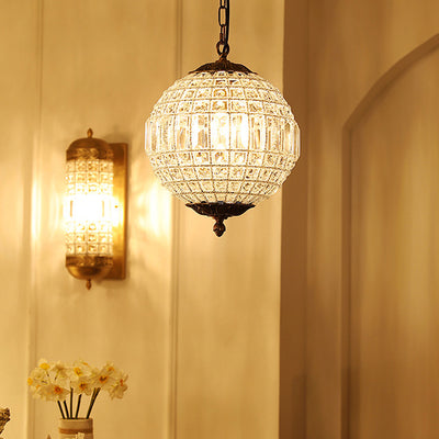 Traditional French Round Ball Crystal Copper 1/3/5 - Light Chandeliers For Dining Room