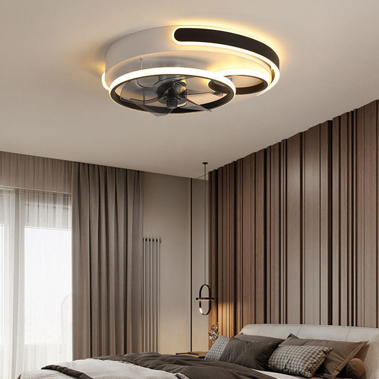 Contemporary Nordic Round Five Fan Blades Iron Aluminum ABS LED Flush Mount Ceiling Fan Light For Bedroom