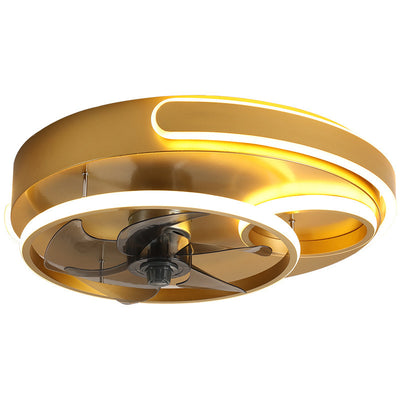 Contemporary Nordic Round Five Fan Blades Iron Aluminum ABS LED Flush Mount Ceiling Fan Light For Bedroom