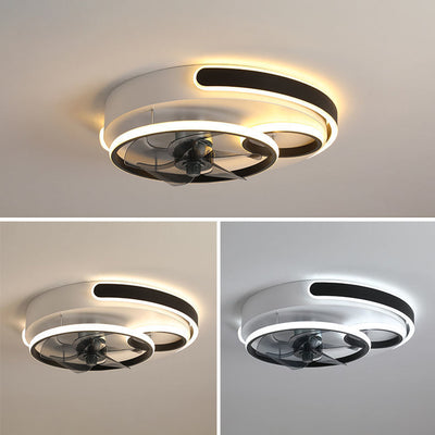 Contemporary Nordic Round Five Fan Blades Iron Aluminum ABS LED Flush Mount Ceiling Fan Light For Bedroom