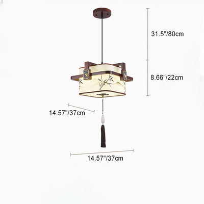 Traditional Chinese Square Lantern Shape Oak Copper PVC LED Chandeliers For Dining Room