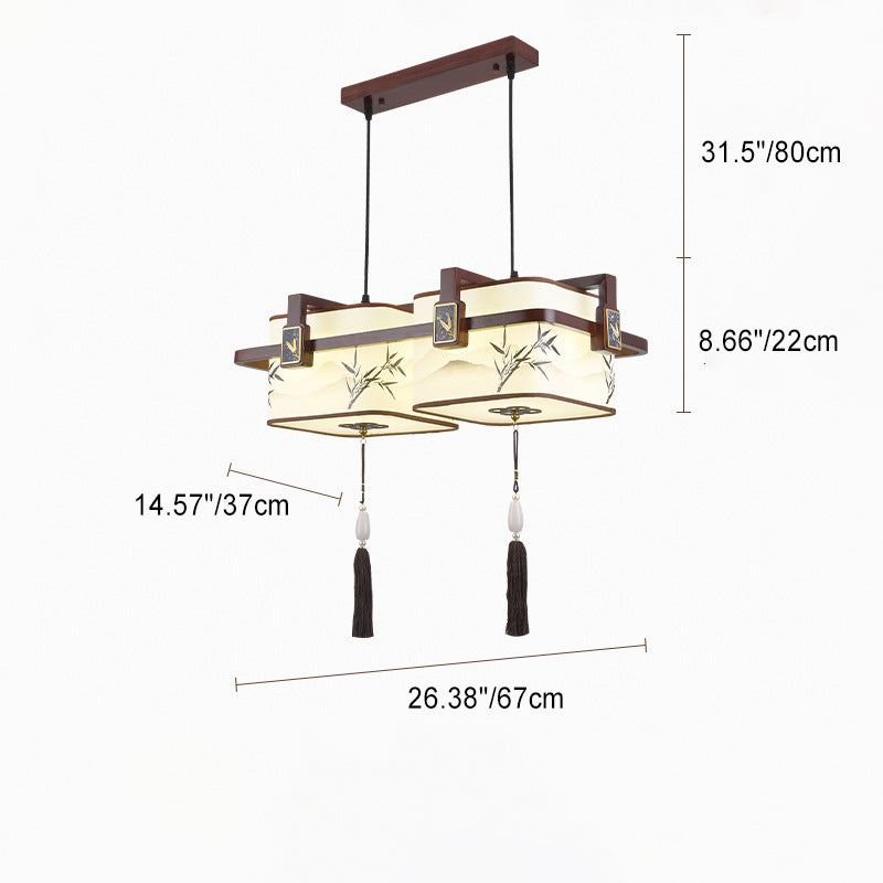 Traditional Chinese Square Lantern Shape Oak Copper PVC LED Chandeliers For Dining Room