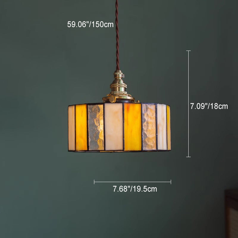 Traditional Japanese Stripe Iron Glass 1 - Light Pendant Light For Living Room