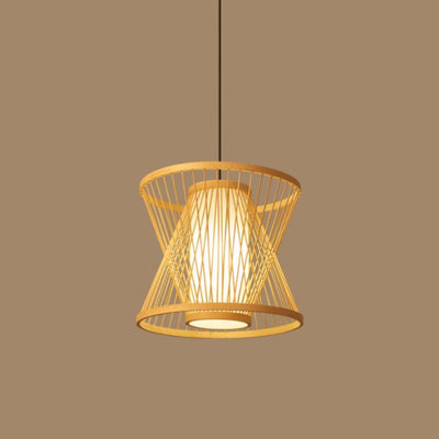 Traditional Chinese Spliced Dome Trapezoid Bamboo Iron 1 - Light Pendant Light For Dining Room