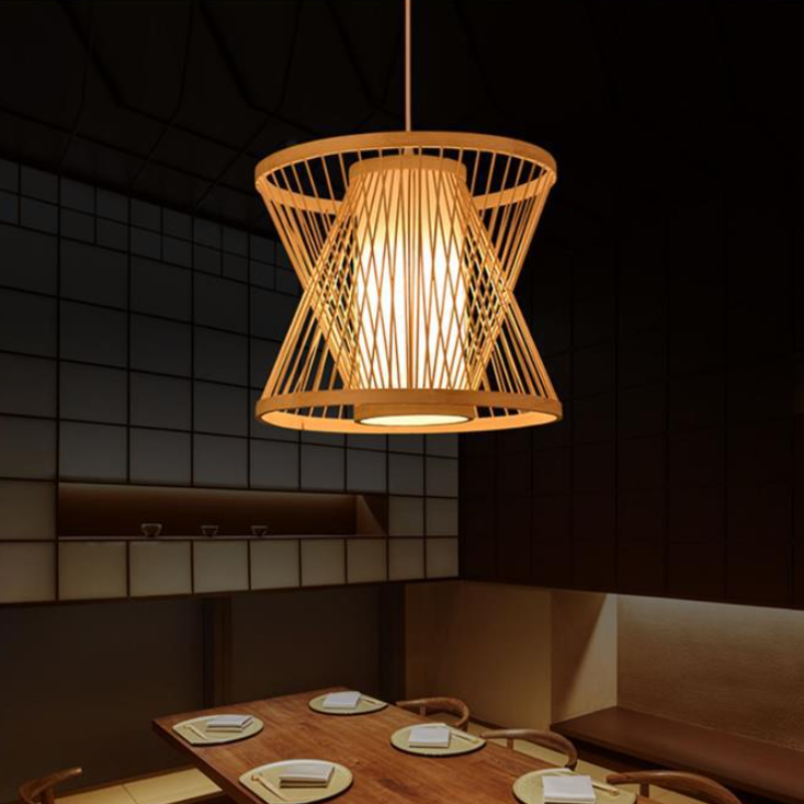 Traditional Chinese Spliced Dome Trapezoid Bamboo Iron 1 - Light Pendant Light For Dining Room