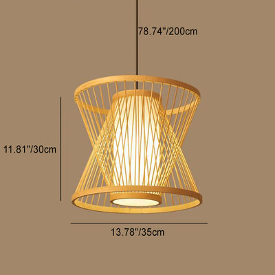 Traditional Chinese Spliced Dome Trapezoid Bamboo Iron 1 - Light Pendant Light For Dining Room