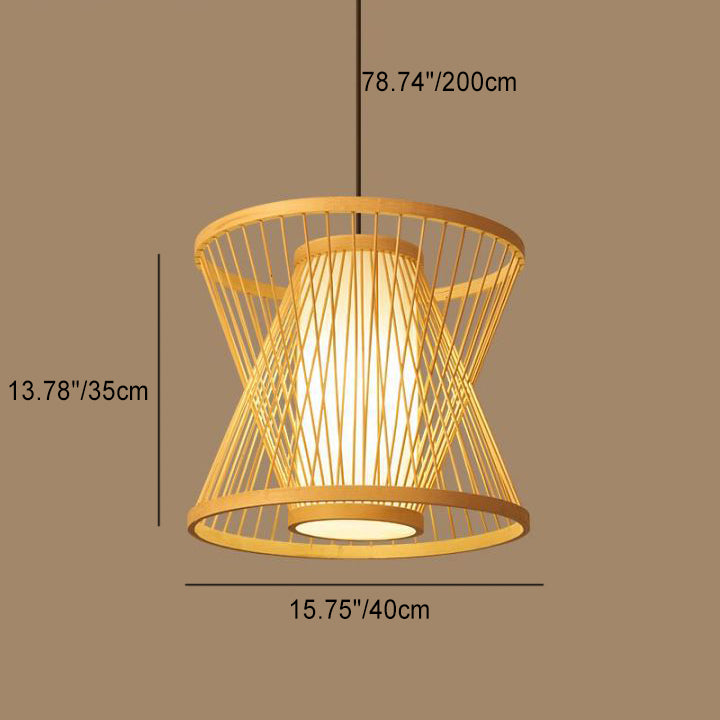 Traditional Chinese Spliced Dome Trapezoid Bamboo Iron 1 - Light Pendant Light For Dining Room