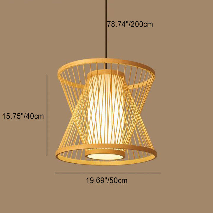 Traditional Chinese Spliced Dome Trapezoid Bamboo Iron 1 - Light Pendant Light For Dining Room