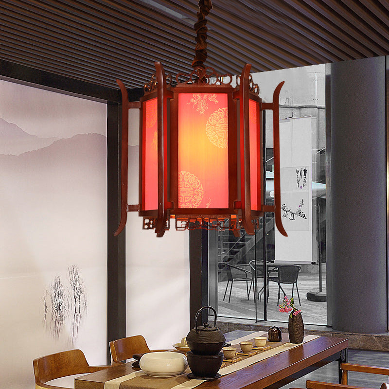 Traditional Chinese Lantern Shape Wood Imitation Sheepskin 1 - Light Pendant Light For Dining Room