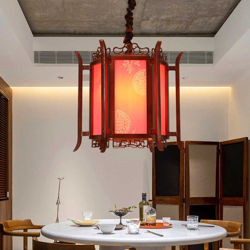 Traditional Chinese Lantern Shape Wood Imitation Sheepskin 1 - Light Pendant Light For Dining Room