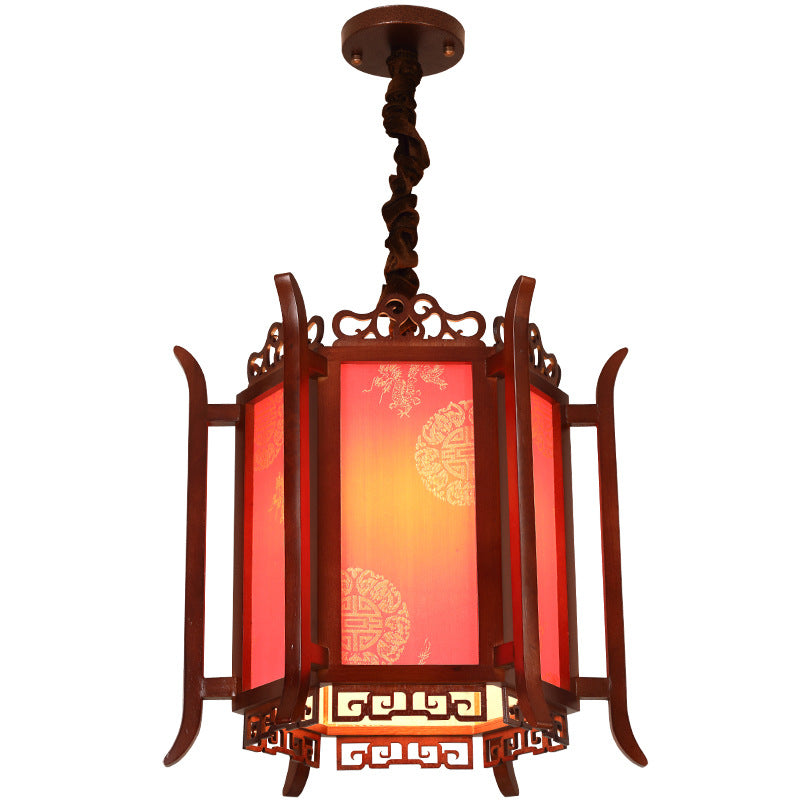 Traditional Chinese Lantern Shape Wood Imitation Sheepskin 1 - Light Pendant Light For Dining Room