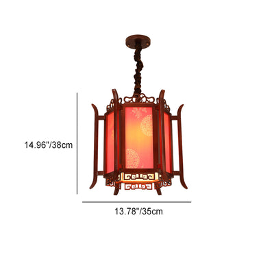 Traditional Chinese Lantern Shape Wood Imitation Sheepskin 1 - Light Pendant Light For Dining Room