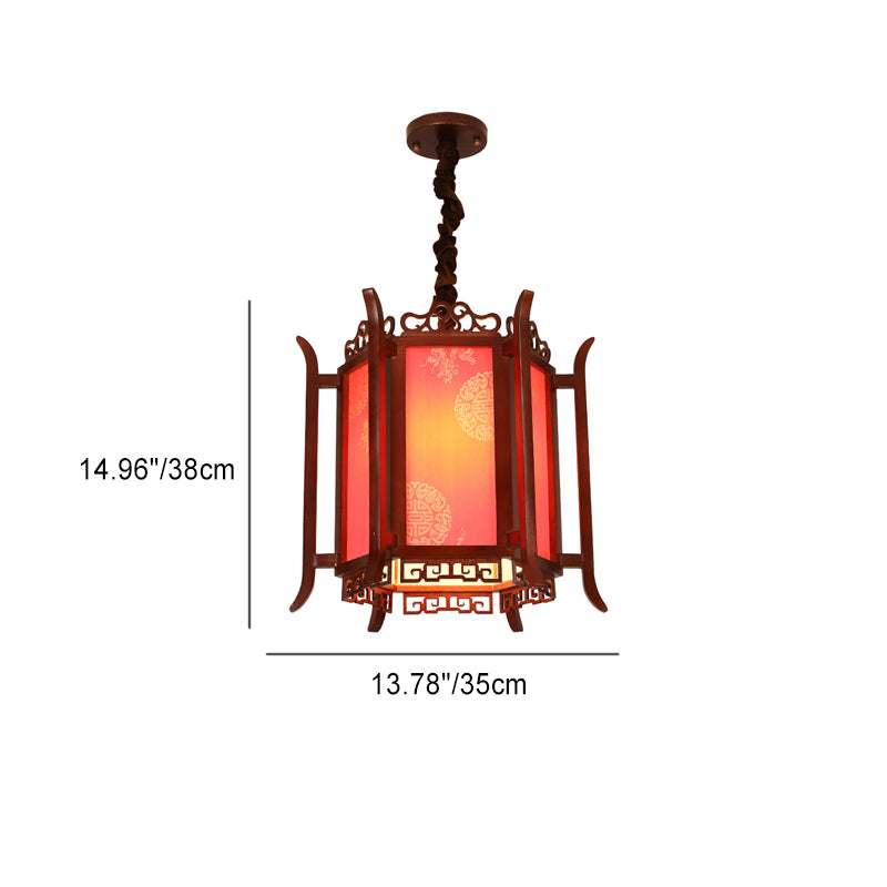 Traditional Chinese Lantern Shape Wood Imitation Sheepskin 1 - Light Pendant Light For Dining Room