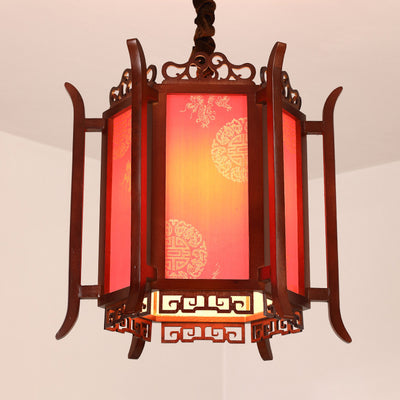 Traditional Chinese Lantern Shape Wood Imitation Sheepskin 1 - Light Pendant Light For Dining Room