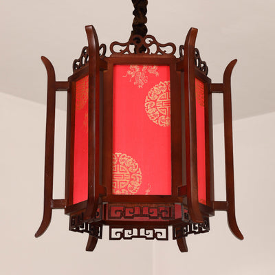 Traditional Chinese Lantern Shape Wood Imitation Sheepskin 1 - Light Pendant Light For Dining Room