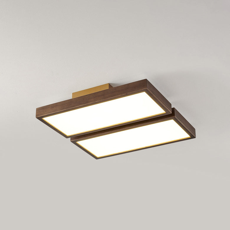 Contemporary Retro Rectangle Blocks Acrylic Walnut LED Flush Mount Ceiling Light For Living Room