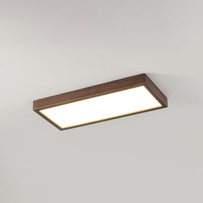 Contemporary Retro Rectangle Blocks Acrylic Walnut LED Flush Mount Ceiling Light For Living Room