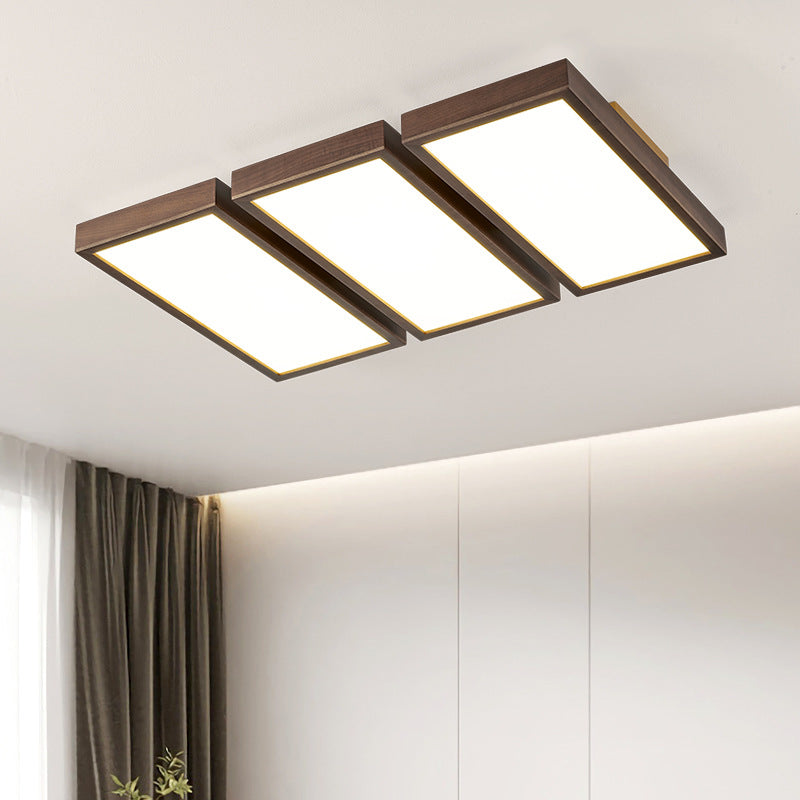 Contemporary Retro Rectangle Blocks Acrylic Walnut LED Flush Mount Ceiling Light For Living Room