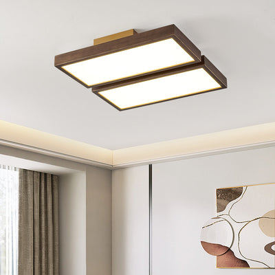 Contemporary Retro Rectangle Blocks Acrylic Walnut LED Flush Mount Ceiling Light For Living Room