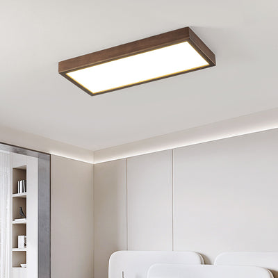 Contemporary Retro Rectangle Blocks Acrylic Walnut LED Flush Mount Ceiling Light For Living Room