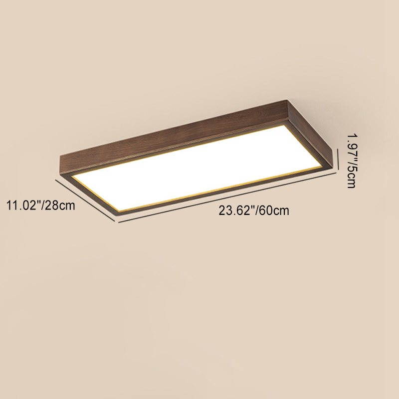 Contemporary Retro Rectangle Blocks Acrylic Walnut LED Flush Mount Ceiling Light For Living Room