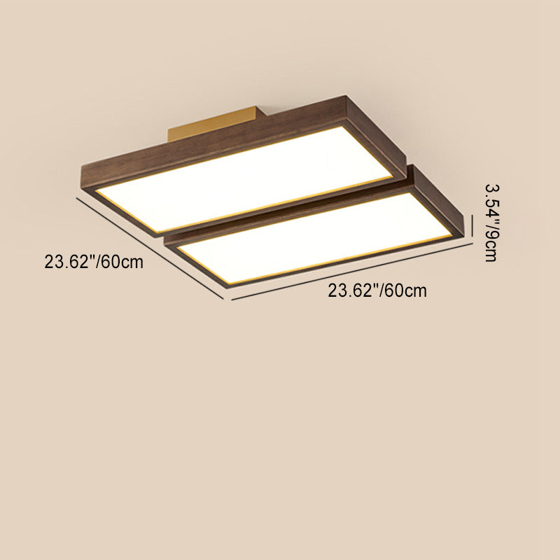 Contemporary Retro Rectangle Blocks Acrylic Walnut LED Flush Mount Ceiling Light For Living Room