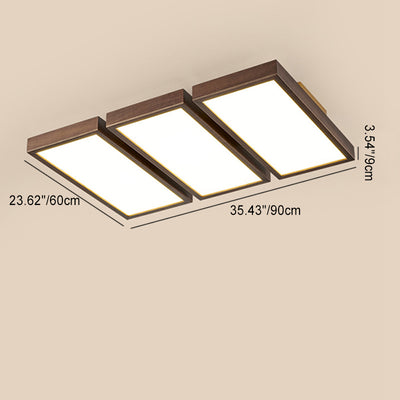 Contemporary Retro Rectangle Blocks Acrylic Walnut LED Flush Mount Ceiling Light For Living Room