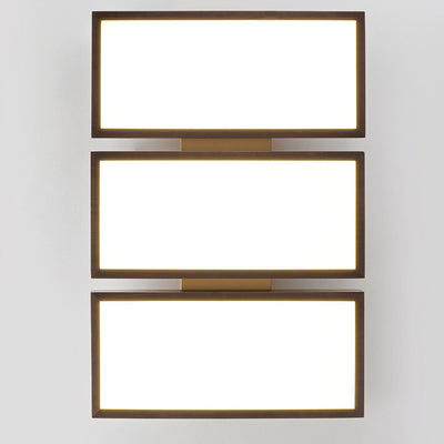 Contemporary Retro Rectangle Blocks Acrylic Walnut LED Flush Mount Ceiling Light For Living Room