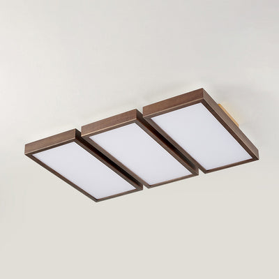 Contemporary Retro Rectangle Blocks Acrylic Walnut LED Flush Mount Ceiling Light For Living Room