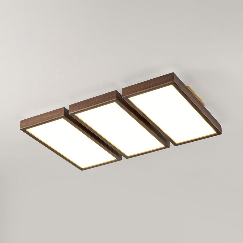 Contemporary Retro Rectangle Blocks Acrylic Walnut LED Flush Mount Ceiling Light For Living Room