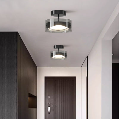 Modern Art Deco Dome Round Transparent Glass Iron LED Semi-Flush Mount Ceiling Light For Hallways