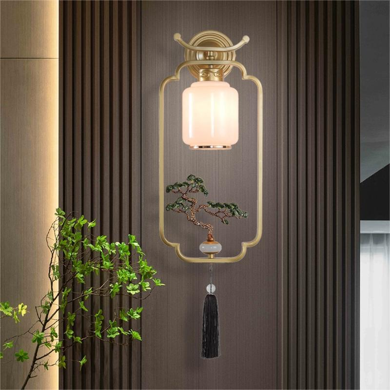 Applique murale LED traditionnelle chinoise en verre tout cuivre pour salon 