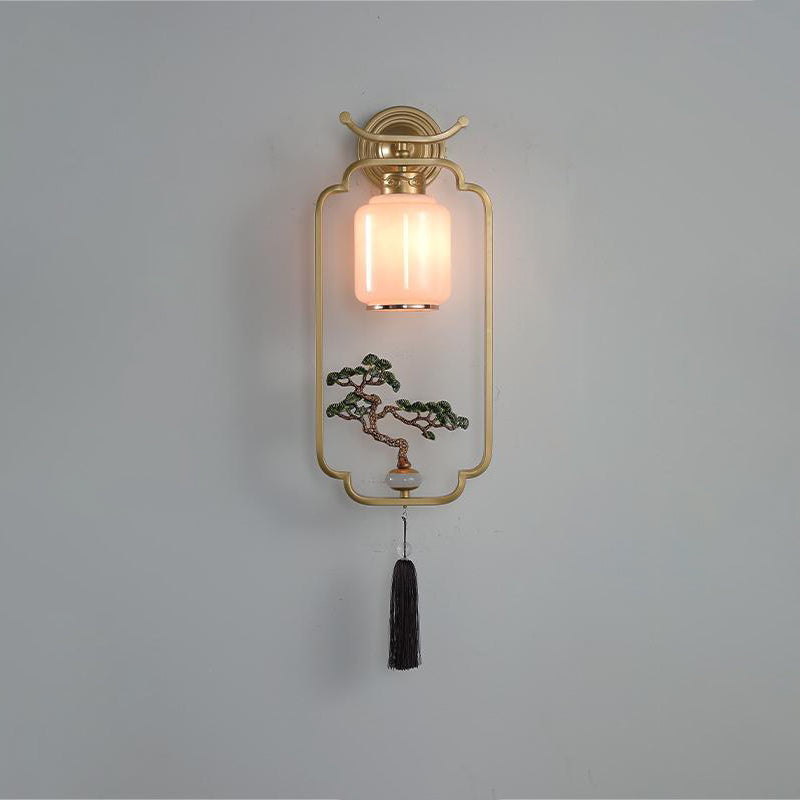 Applique murale LED traditionnelle chinoise en verre tout cuivre pour salon 