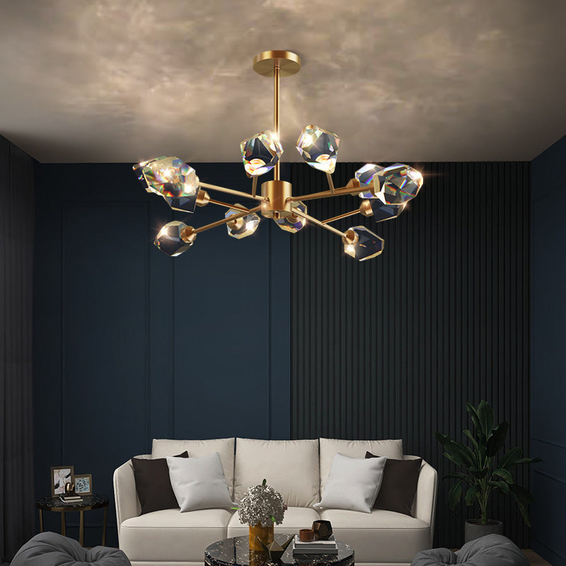 Modern Luxury Irregular Crystal Blocks Copper 6/9/12/15/18 - Light Chandelier For Living Room