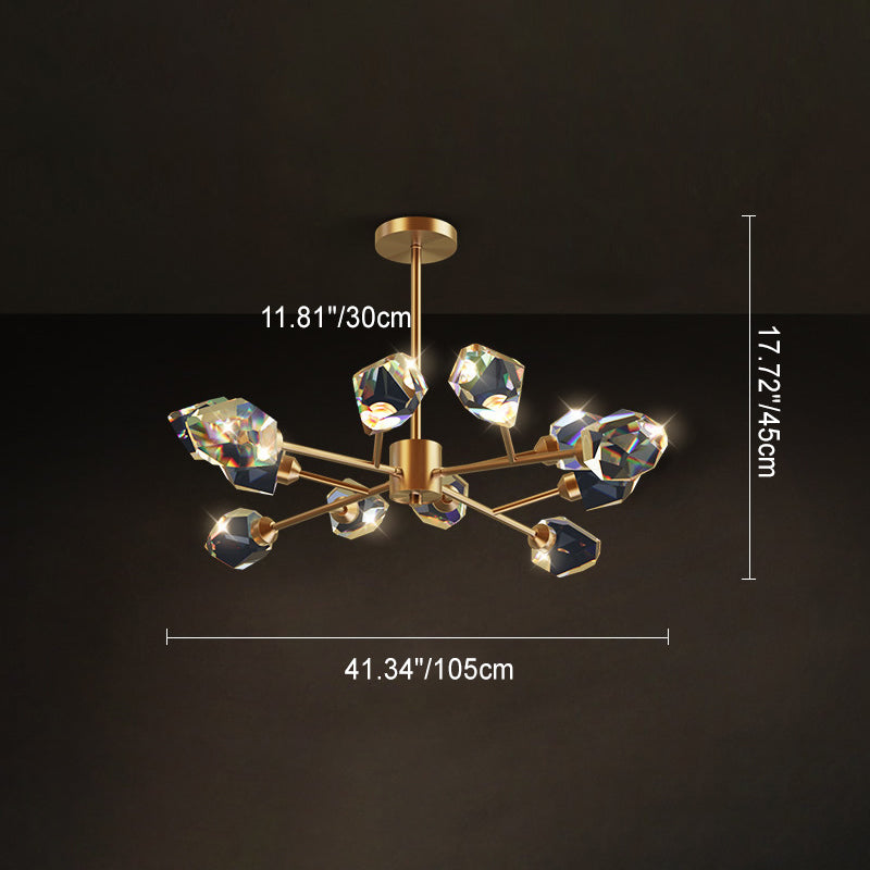 Modern Luxury Irregular Crystal Blocks Copper 6/9/12/15/18 - Light Chandelier For Living Room