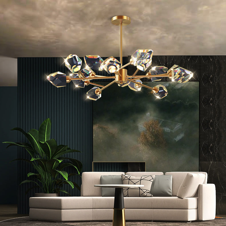 Modern Luxury Irregular Crystal Blocks Copper 6/9/12/15/18 - Light Chandelier For Living Room