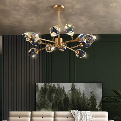 Modern Luxury Irregular Crystal Blocks Copper 6/9/12/15/18 - Light Chandelier For Living Room