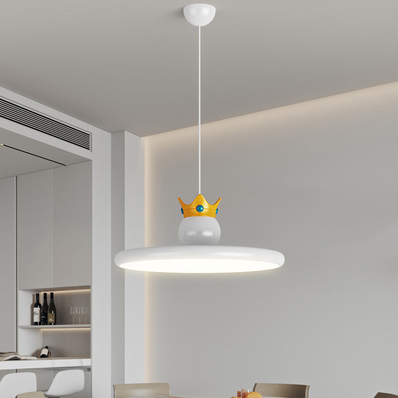 Contemporary Nordic Round UFO Crown Iron ABS Resin LED Pendant Light For Dining Room