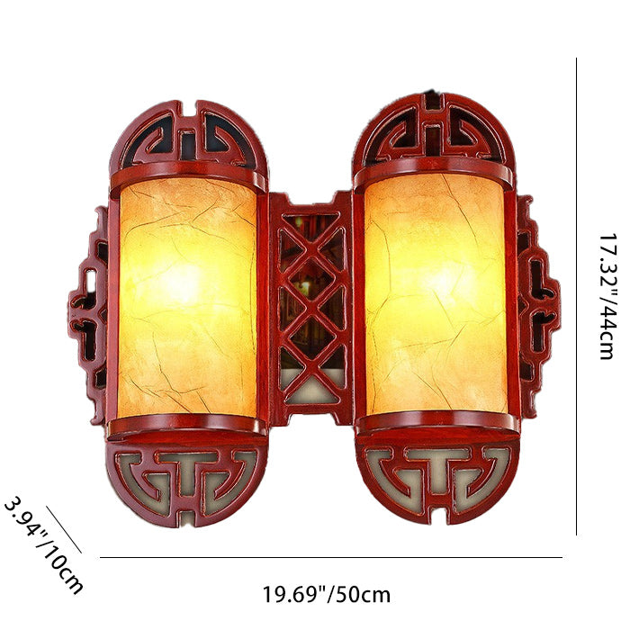 Traditional Chinese Cylinder Imitation Sheepskin Lampshade Wood 1/2 - Light Wall Sconce Lamp For Bedroom