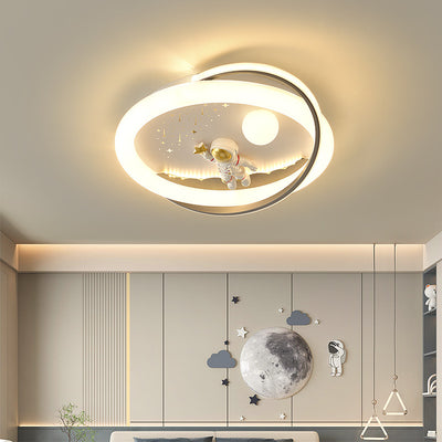 Contemporary Creative Unicorn Astronaut Rocket Round Iron Acrylic Resin LED Flush Mount Ceiling Light For Bedroom