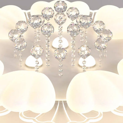 Contemporary Nordic Cream Flower Balls Crystal Iron PE Acrylic LED Flush Mount Ceiling Light For Bedroom